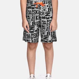 United Colors of Benetton Boys Grey Melange & Black Typography Print Pure Cotton Shorts-16