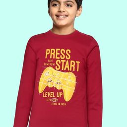 Gini and Jony Boys Red & Mustard Yellow Pure Cotton Typography Print T-shirt-4