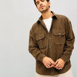 MASCLN SASSAFRAS Relaxed Flap Pocket Corduroy Oversized Casual Pure Cotton Shacket-image-40
