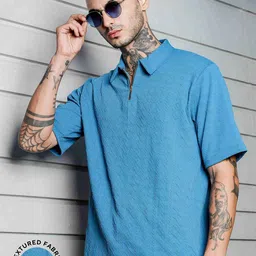 House of Koala Unisex Textured Oversized Polo Neck T-shirt-image-22