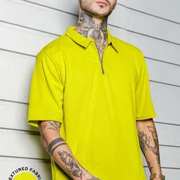House of Koala Unisex Textured Oversized Polo Neck T-shirt-image-90