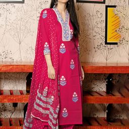 GoSriKi Floral Printed V-Neck Straight Kurta With Palazzos And Dupatta-picture-10