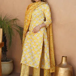 Libas Floral Printed V-Neck Straight Kurta With Palazzos And Dupatta-image-31