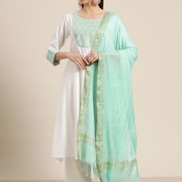 Jompers Women Yoke Design Jacquard Kurta with Palazzos & Dupatta-picture-4