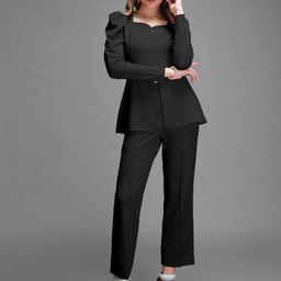 Selvia Square Neck Front Slit Causal Top And Trouser-image-77