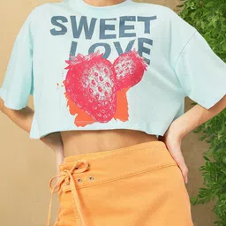 DressBerry Bold & Cheery Drop Sleeves Printed Boxy Crop Tee-image-4