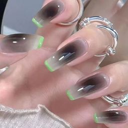 Secret Lives Set Of 24 Glossy Coffin Shape Nail Art- Translucent Black & Green-16