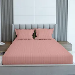LABHAM Peach Striped 210 TC Cotton King Flat Bedsheet with 2 Pillow Covers-image-97