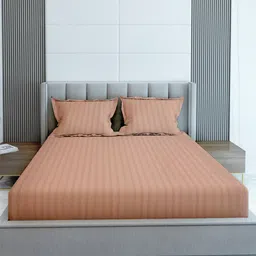 LABHAM Peach Striped 210 TC Cotton King Flat Bedsheet with 2 Pillow Covers-image-73