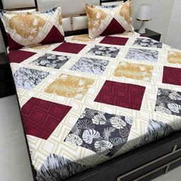Pure Decor Beige & Maroon Floral 350 TC Queen Bedsheet with 2 Pillow Covers-image-56