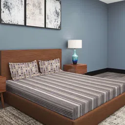 ROMEE Grey & Black Striped Cotton 210 TC King Bedsheet with 2 Pillow Covers-79