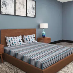 ROMEE Grey & White Striped Cotton 210 TC King Bedsheet with 2 Pillow Covers-78