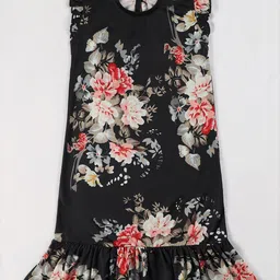 OMPAX Girls Floral Printed Flutter Sleeve Fit & Flare Dress-13