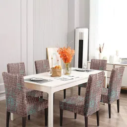Cortina Brown 6-Pieces Abstract Printed Chair Covers-image-61