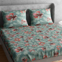 PETAL HOME Grey & Red Floral Pure Cotton 300 TC Queen Bedsheet with 2 Pillow Covers-image-66