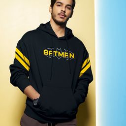 Bewakoof Batman Printed Drop Shoulder Sleeves Hooded Cotton Oversized Pullover-image-117