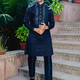 Be Desi Embroidered Regular Sequinned Kurta with Pyjamas-picture-32
