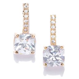 Carlton London Gold-Plated & Silver-Toned CZ-Studded  Square Drop Earrings image 2