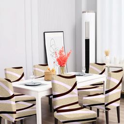 Cortina Beige & Brown 6-Pieces Abstract Printed Super Stretchy Dining Chair Covers-15