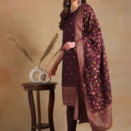 KALINI Ethnic Motifs Woven Design Regular Kurta with Trousers & With Dupatta image 5