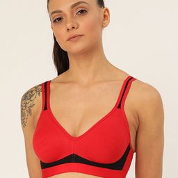 Lady Lyka Fuchsia & Red Colourblocked Non-Wired Non Padded Workout Bra image 4