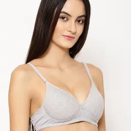 Floret Pack Of 2 Grey Melange & Lime Green Solid Non-Wired Heavily Padded Push-Up Bra image 4