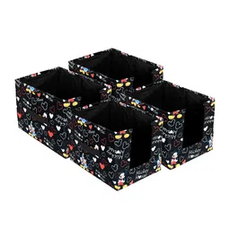 Kuber Industries Set Of 4 Black & Red Disney Mickey Print Foldable Cloth Storage Boxes With Handle-54