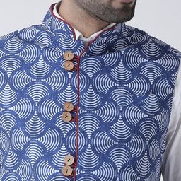 KISAH Men Blue Printed Nehru Jacket image 3