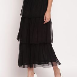 AKIMIA Black Flared Layered Midi Net Skirt image 4