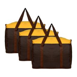 Kuber Industries Set Of 3 Brown & Yellow Solid Medium Size Multi-Utility Storage Bags-13