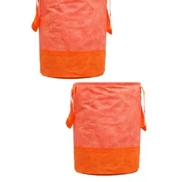 Kuber Industries Set Of 2 Orange Leheriya Printed Waterproof Canvas Laundry Bags 45 L-94