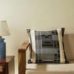 Fabindia Black & Cream-Coloured Geometric Cotton Square Cushion Cover-27