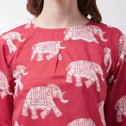 InWeave Red Elephant Printed Cotton Regular Top image 3