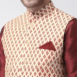 DEYANN Men Maroon Solid Kurta with Dhoti Pants & Nehru Jacket image 2