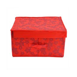 Kuber Industries Set Of 2 Red & Blue Floral Print Foldable Wardrobe Organizer Box With Lid image 2