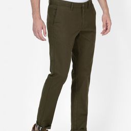 t-base Men Olive Green Tapered Fit Solid Regular Trousers image 5