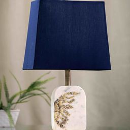 POSH-N-PLUSH Navy Blue & Cream-Coloured Solid Rectangle Winged Marble Table Lamp & Shade image 2