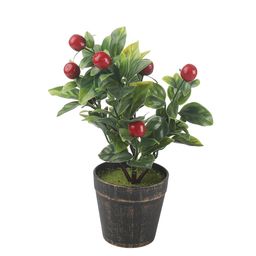 FOLIYAJ Green & Red Artificial Cherry Bonsai Tree With Pot image 3