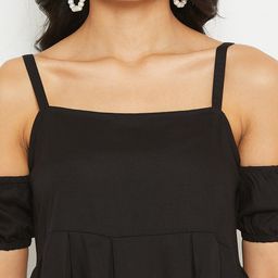 PANIT Black Shoulder Straps With Off Shoulder Puff Sleeves A-Line Top image 3