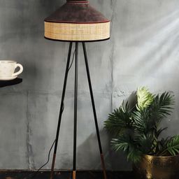 Grated Ginger Brown & Beige Self Design Handcrafted Tripod Lamp-3