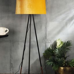 Grated Ginger Yellow Self Design Handcrafted Frustum Tripod Lamp-13