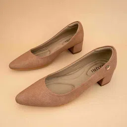 Ozuri Textured Pointed Toe Block Heeled Pumps image 2