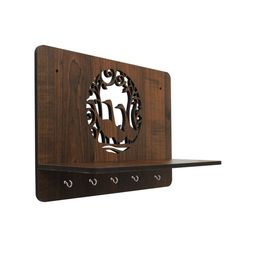 RANDOM Brown Textured MDF Wooden Wall Shelf with Key Holders image 3