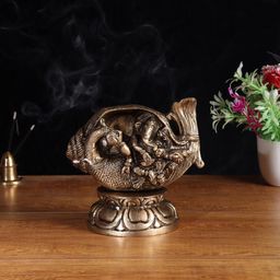 Aapno Rajasthan Brown Lord Ganesha in Conch Brass Showpiece-image-50