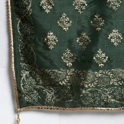 Clora Creation Green & Gold-Colored Printed Silk Dupatta image 3