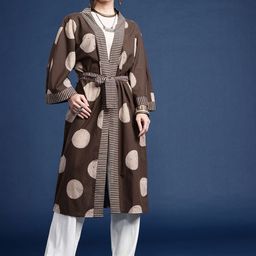 Taavi Block Print Legacy Geometric Printed Longline Tie-Up Shrug image 5