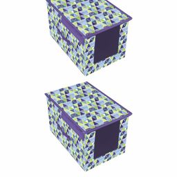 prettykrafts Set Of 2 Purple & Blue Printed Shirt Stacker Closet Organizer With Lid-16