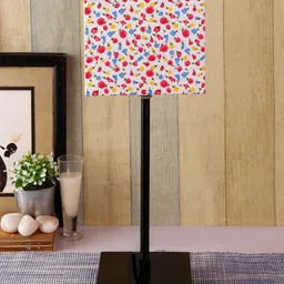Devansh White & Pink Floral Printed Square Table Lamp image 3
