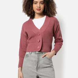 Campus Sutra Women Pink Crop Cardigan-image-55