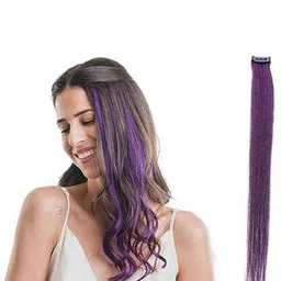 CRIBE Set Of 4 Clip In Wavy Colored Strand Hair Extension- Purple- 22 Inch Each-13